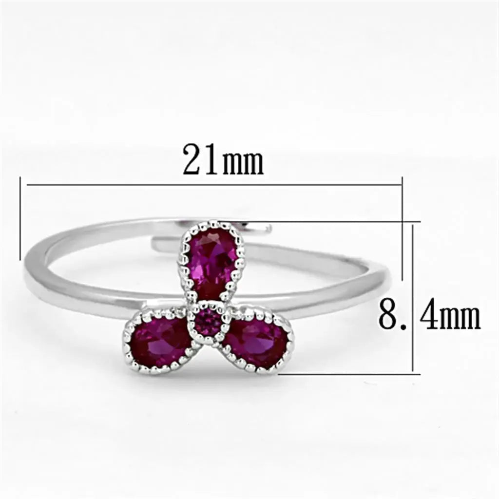 Alamode Rhodium Brass Ring with Synthetic Corundum in Ruby - Alamode - Flyclothing LLC