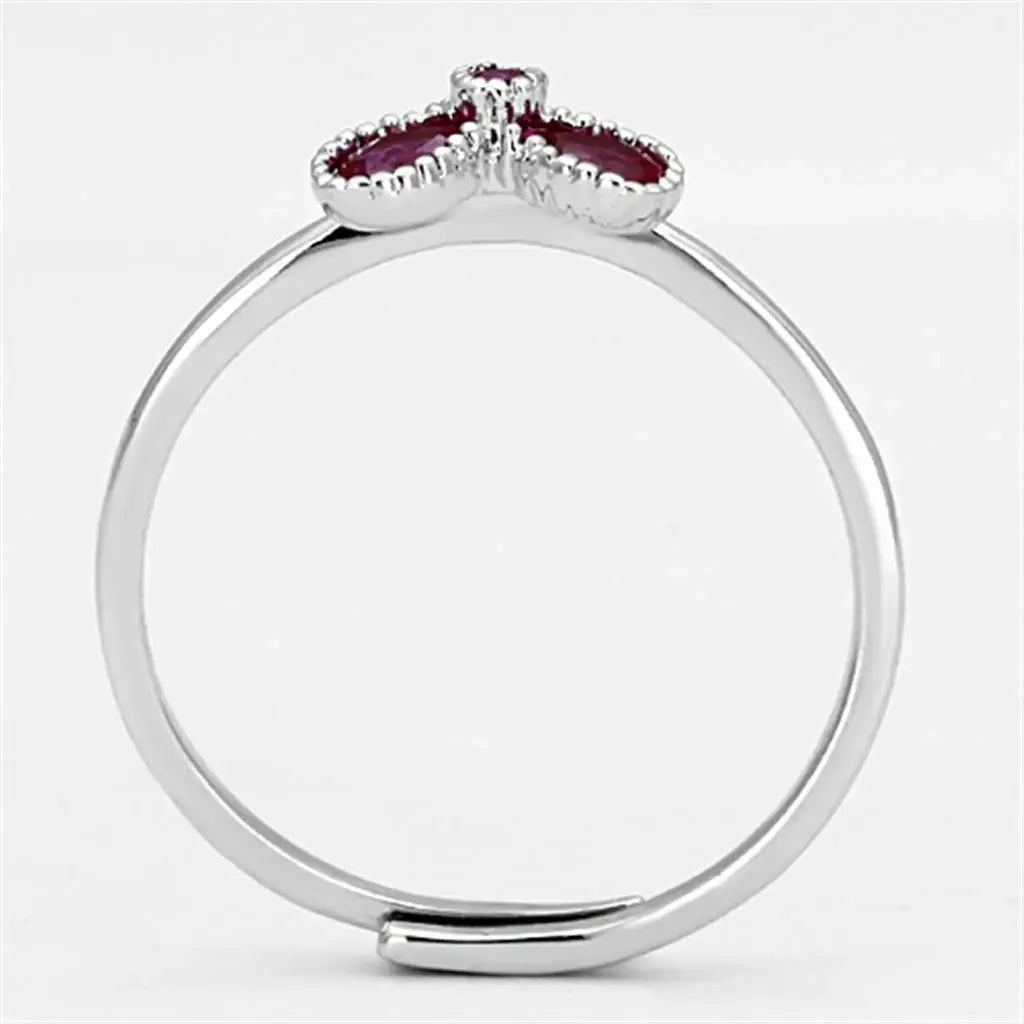 Alamode Rhodium Brass Ring with Synthetic Corundum in Ruby - Alamode - Flyclothing LLC