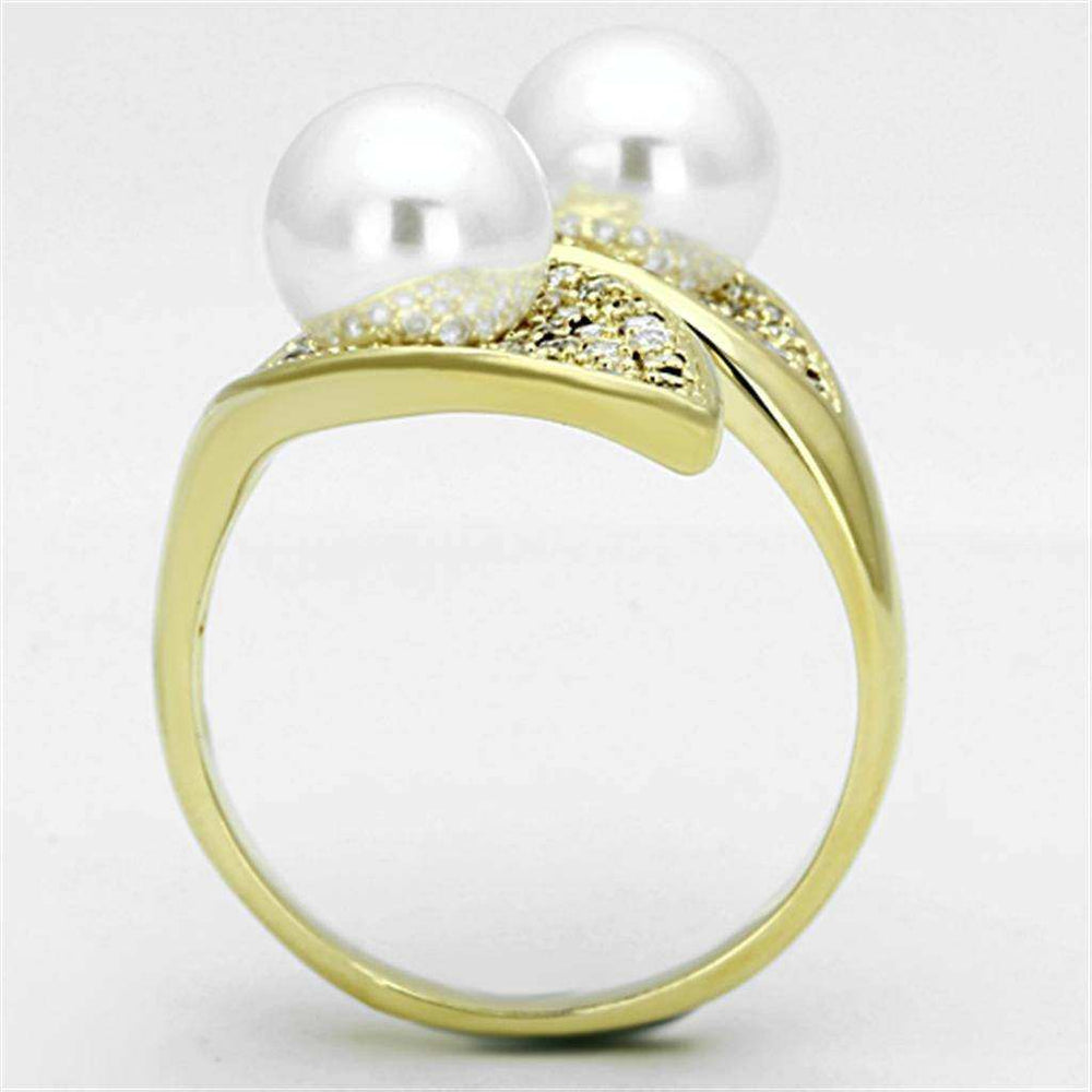 Alamode Gold Brass Ring with Synthetic Pearl in White - Alamode - Flyclothing LLC