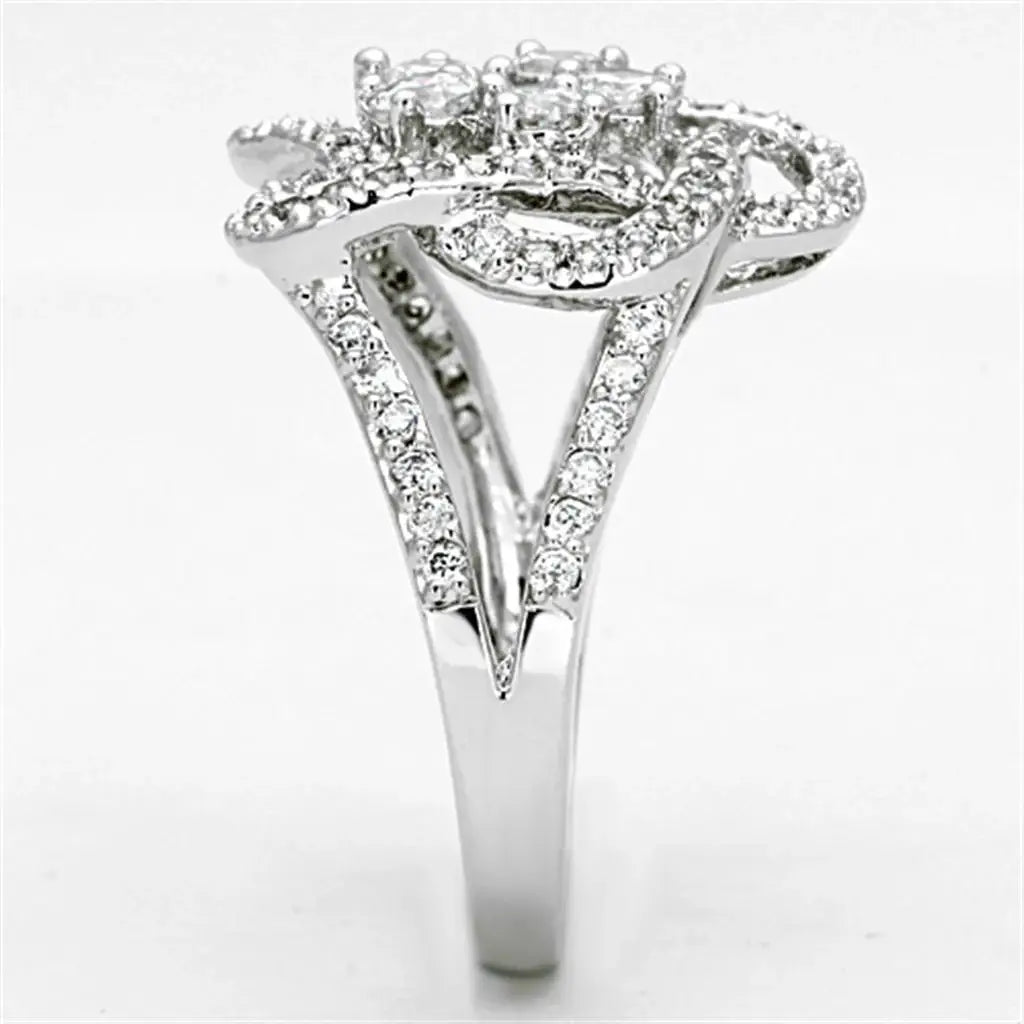 Alamode Rhodium Brass Ring with AAA Grade CZ in Clear - Alamode - Flyclothing LLC