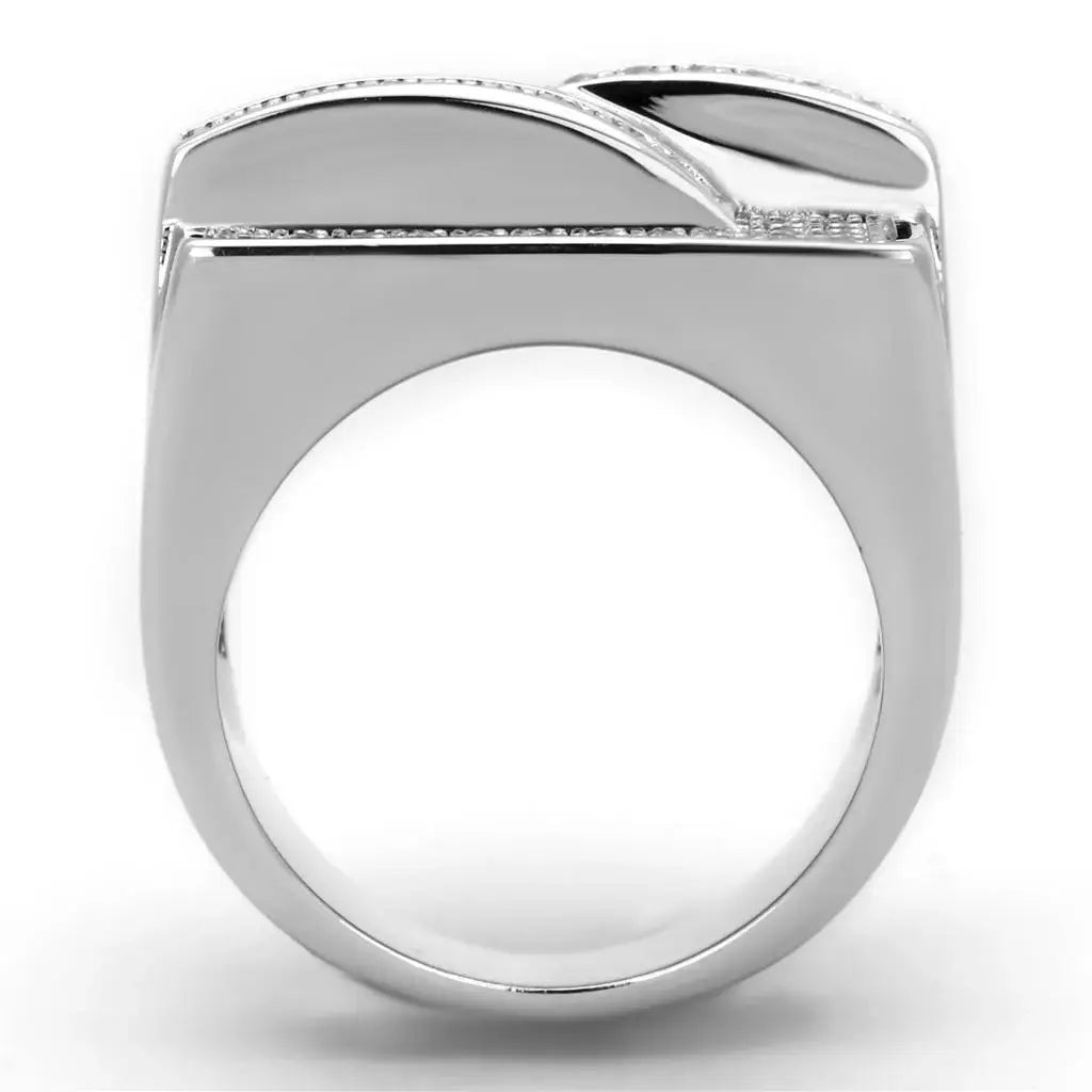 Alamode Rhodium Brass Ring with AAA Grade CZ in Clear - Alamode - Flyclothing LLC