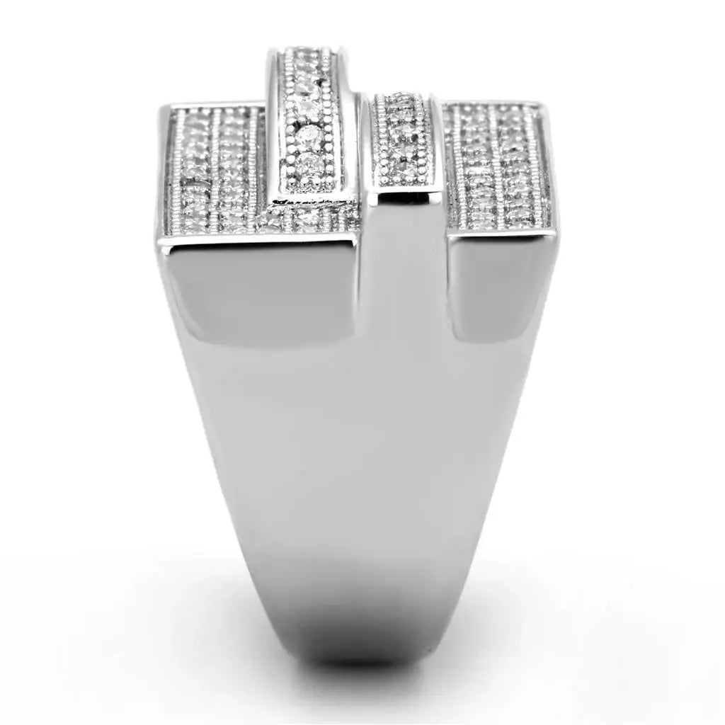Alamode Rhodium Brass Ring with AAA Grade CZ in Clear - Alamode - Flyclothing LLC