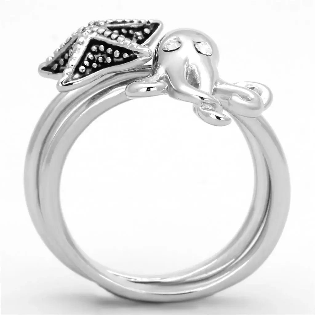 Alamode Rhodium Brass Ring with Top Grade Crystal in Clear - Alamode - Flyclothing LLC