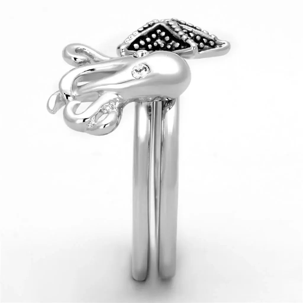 Alamode Rhodium Brass Ring with Top Grade Crystal in Clear - Alamode - Flyclothing LLC