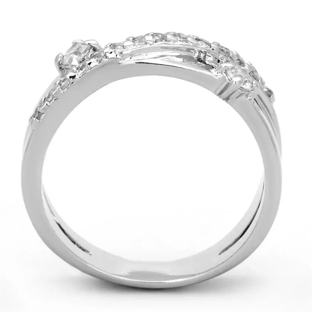 Alamode Rhodium Brass Ring with AAA Grade CZ in Clear - Alamode - Flyclothing LLC