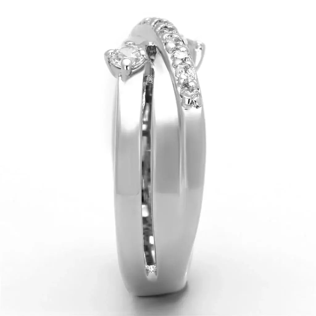 Alamode Rhodium Brass Ring with AAA Grade CZ in Clear - Alamode - Flyclothing LLC