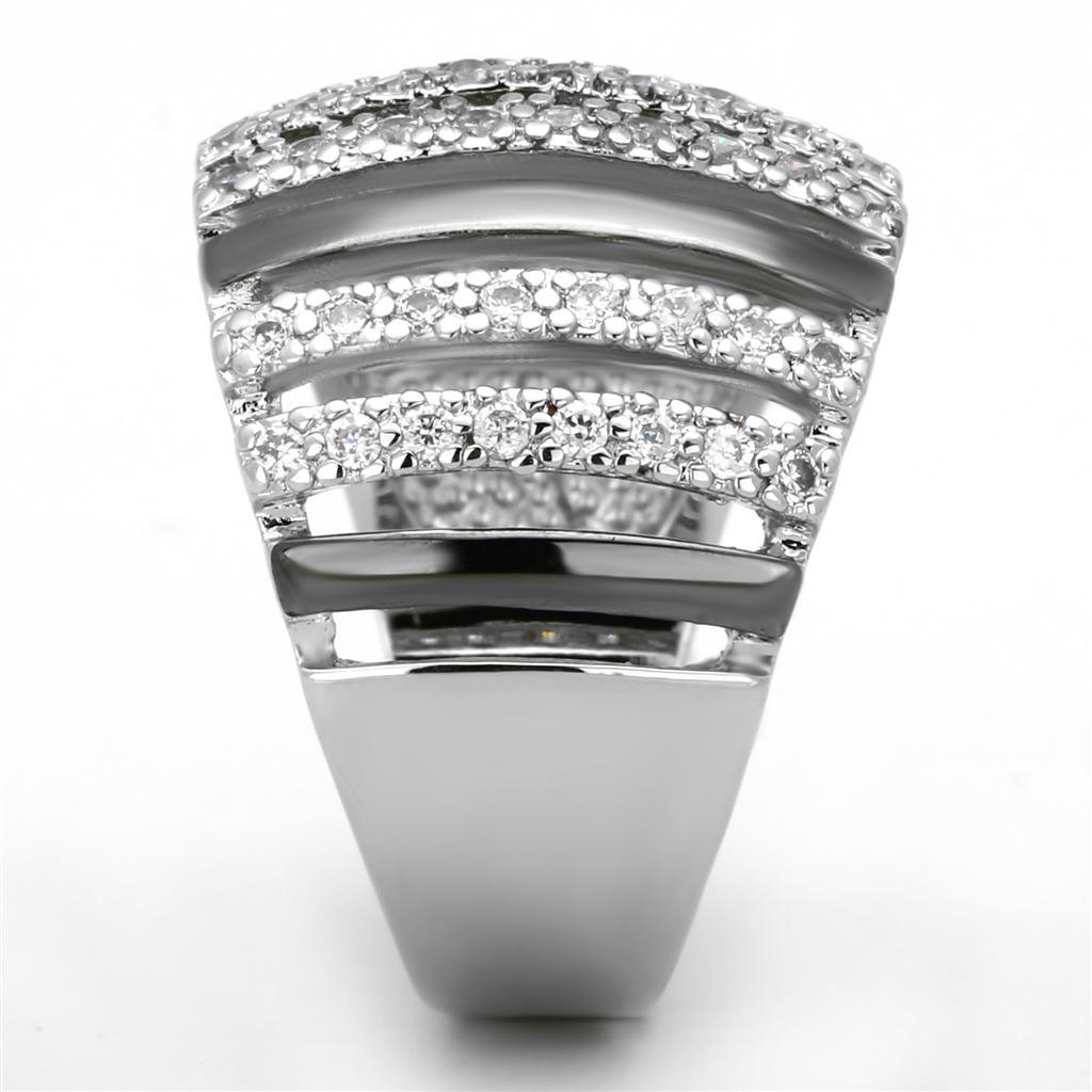 Alamode Rhodium + Ruthenium Brass Ring with AAA Grade CZ in Clear - Flyclothing LLC