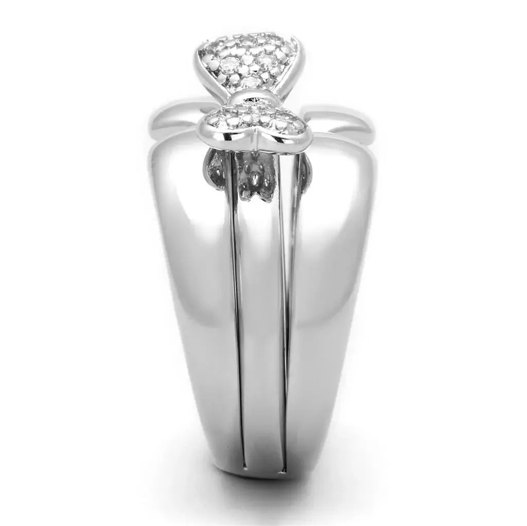 Alamode Rhodium Brass Ring with AAA Grade CZ in Clear - Alamode - Flyclothing LLC