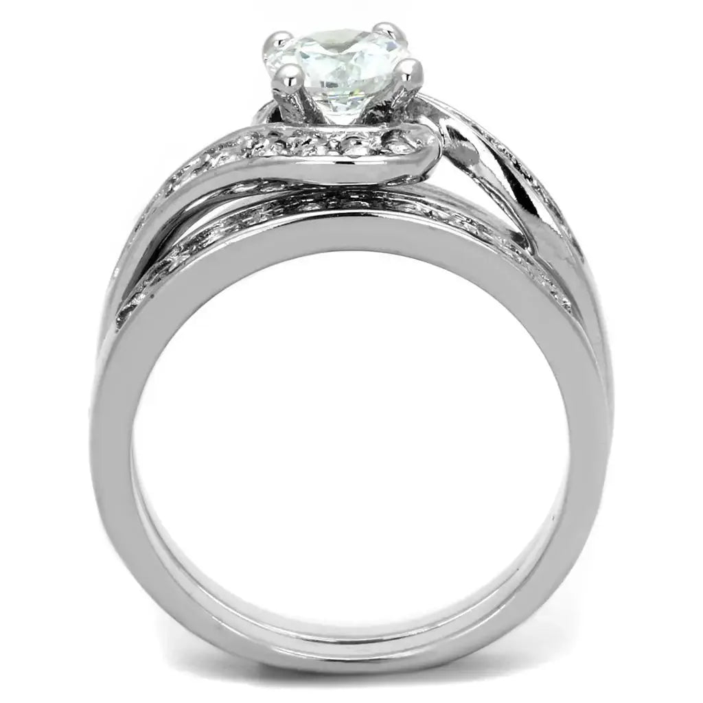 Alamode Rhodium Brass Ring with AAA Grade CZ in Clear - Alamode - Flyclothing LLC