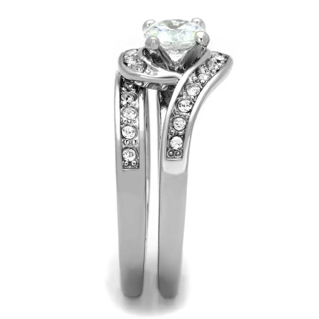 Alamode Rhodium Brass Ring with AAA Grade CZ in Clear - Alamode - Flyclothing LLC