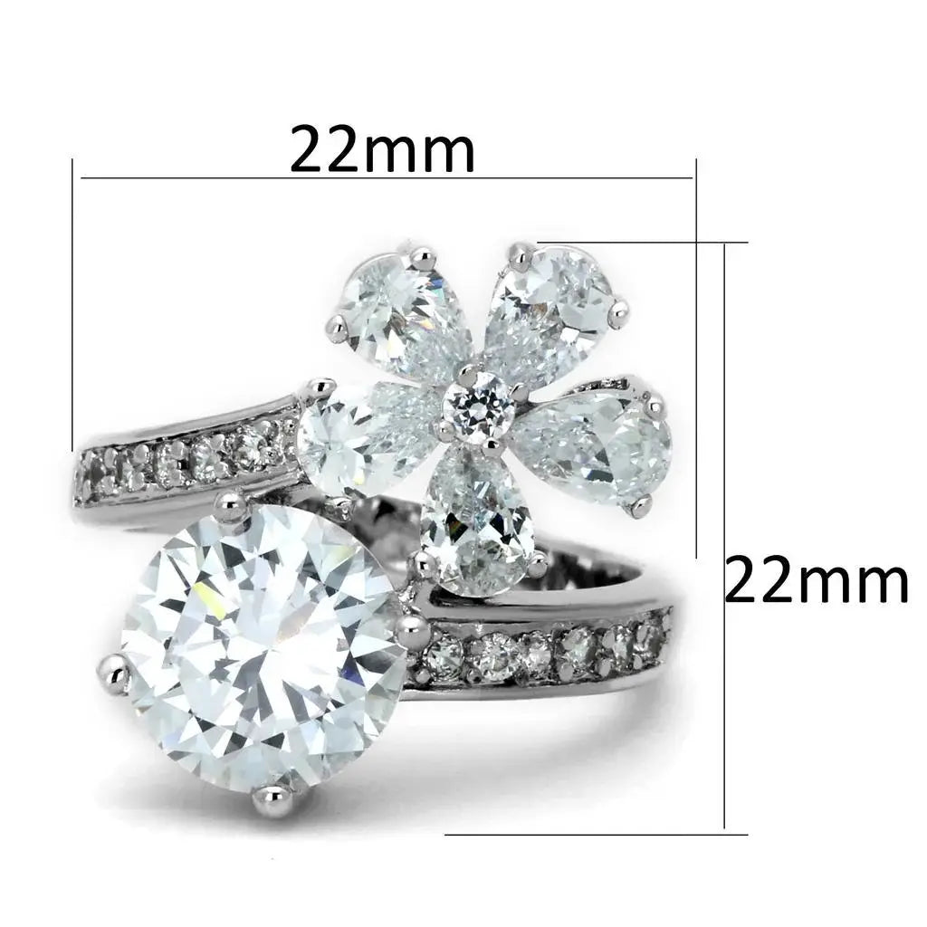 Alamode Rhodium Brass Ring with AAA Grade CZ in Clear - Alamode - Flyclothing LLC