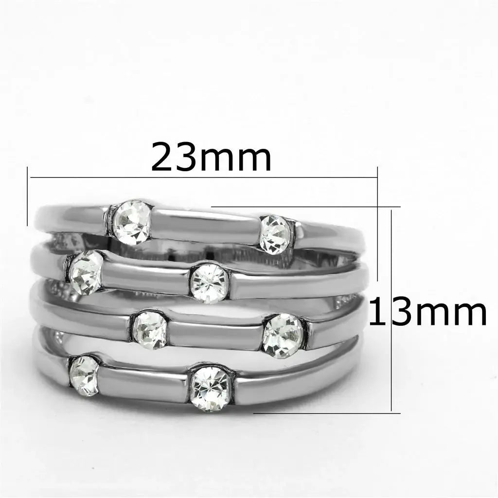 Alamode Rhodium Brass Ring with Top Grade Crystal in Clear - Alamode - Flyclothing LLC