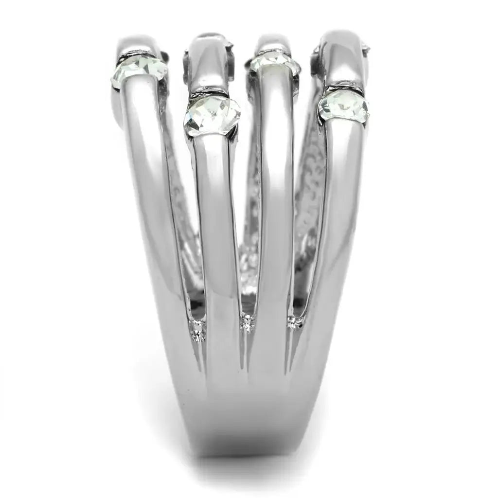 Alamode Rhodium Brass Ring with Top Grade Crystal in Clear - Alamode - Flyclothing LLC