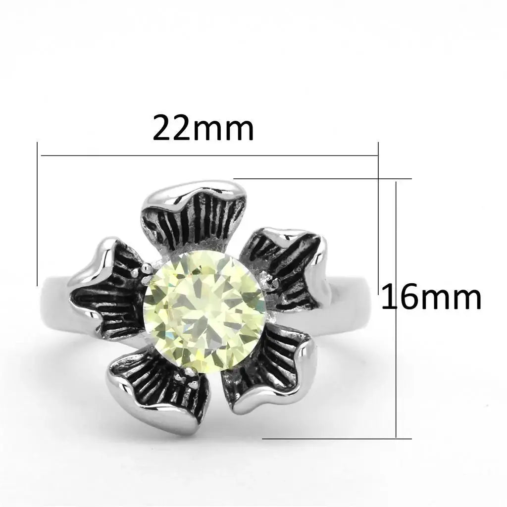 Alamode Rhodium Brass Ring with AAA Grade CZ in Citrine Yellow - Alamode - Flyclothing LLC
