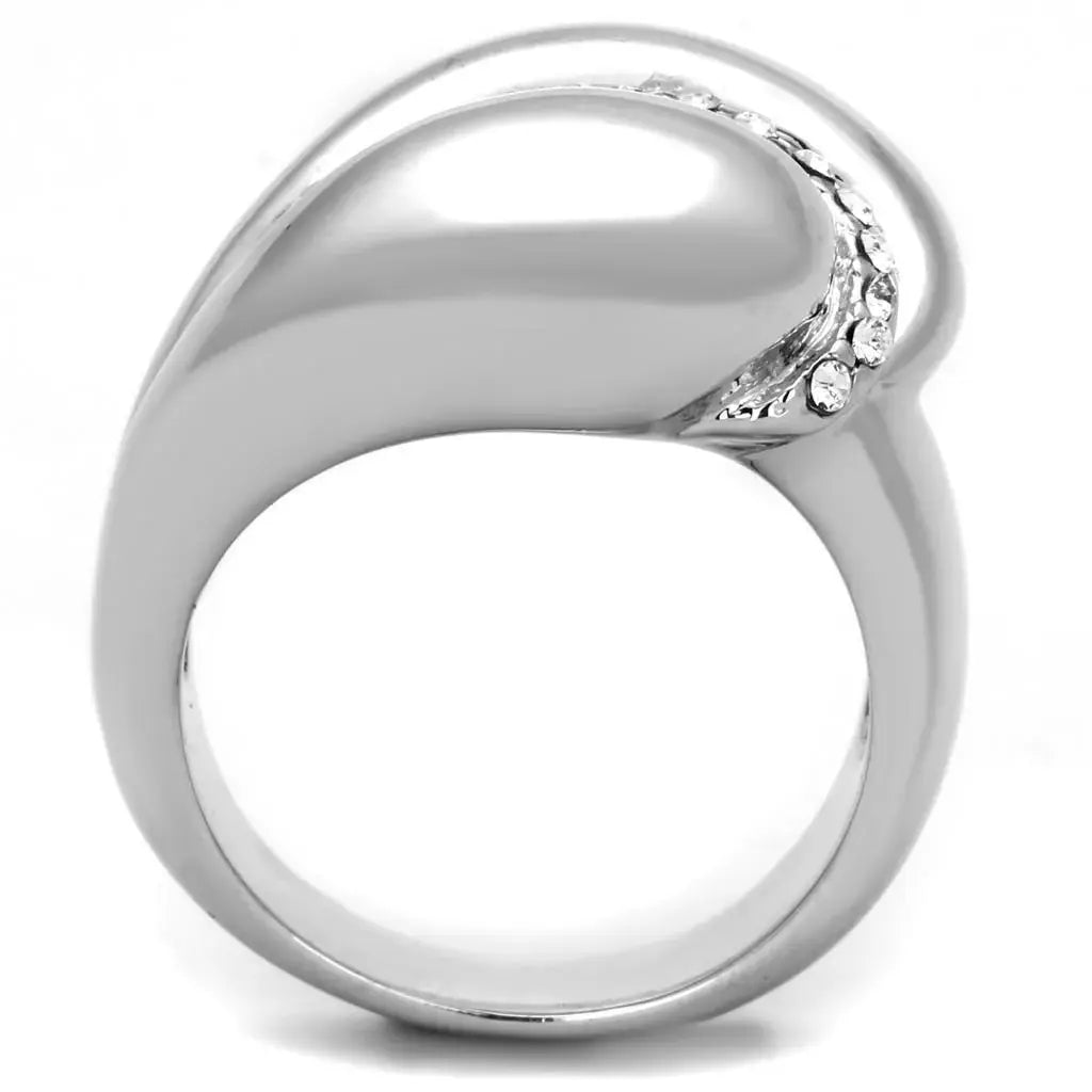 Alamode Rhodium Brass Ring with Top Grade Crystal in Clear - Alamode - Flyclothing LLC