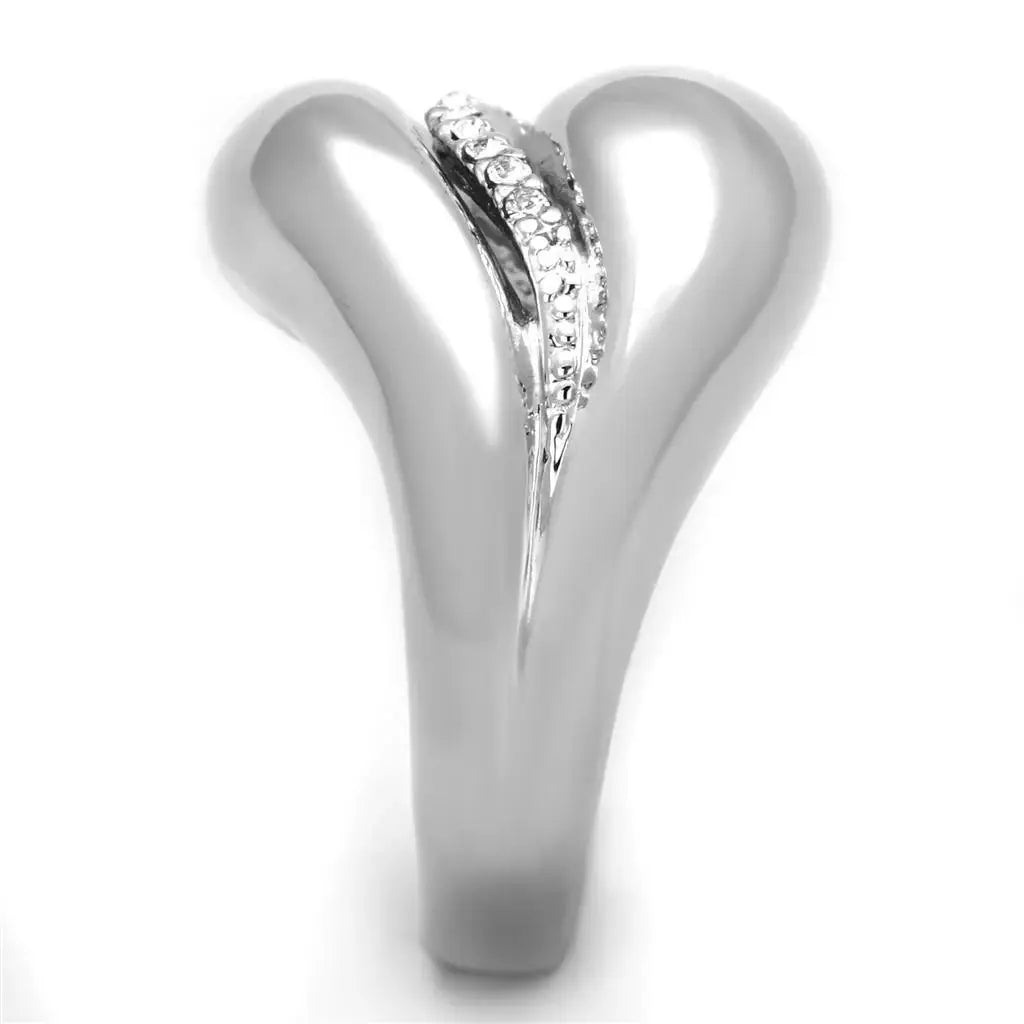 Alamode Rhodium Brass Ring with Top Grade Crystal in Clear - Alamode - Flyclothing LLC