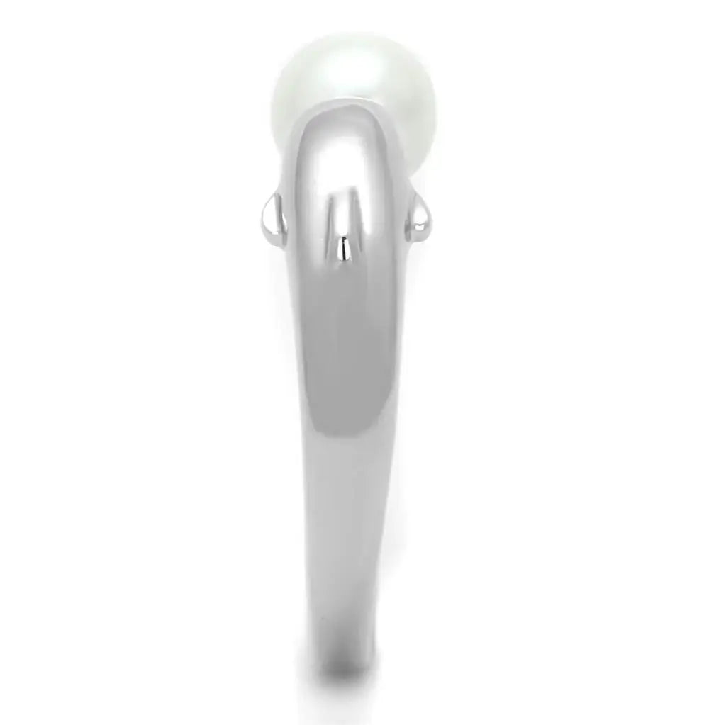 Alamode Rhodium Brass Ring with Synthetic Pearl in White - Alamode - Flyclothing LLC
