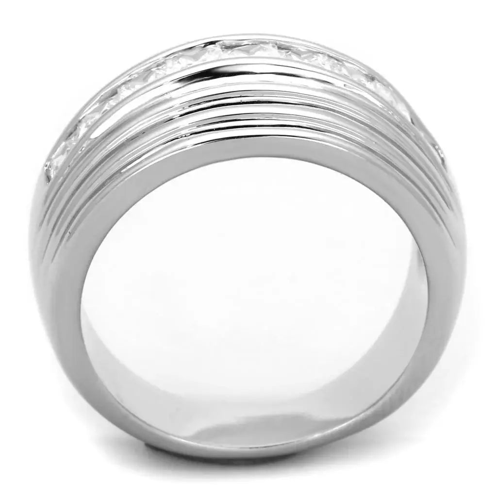 Alamode Rhodium Brass Ring with AAA Grade CZ in Clear - Alamode - Flyclothing LLC