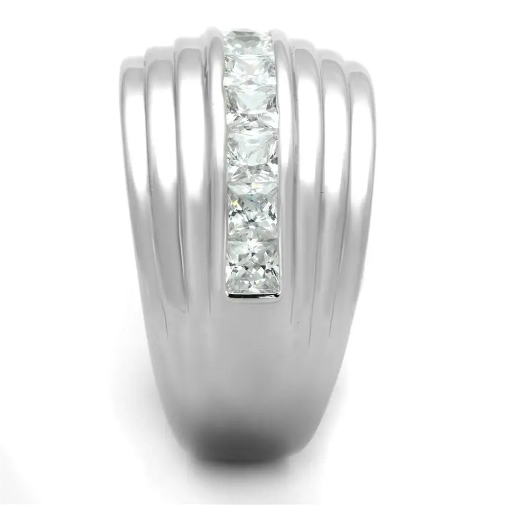Alamode Rhodium Brass Ring with AAA Grade CZ in Clear - Alamode - Flyclothing LLC