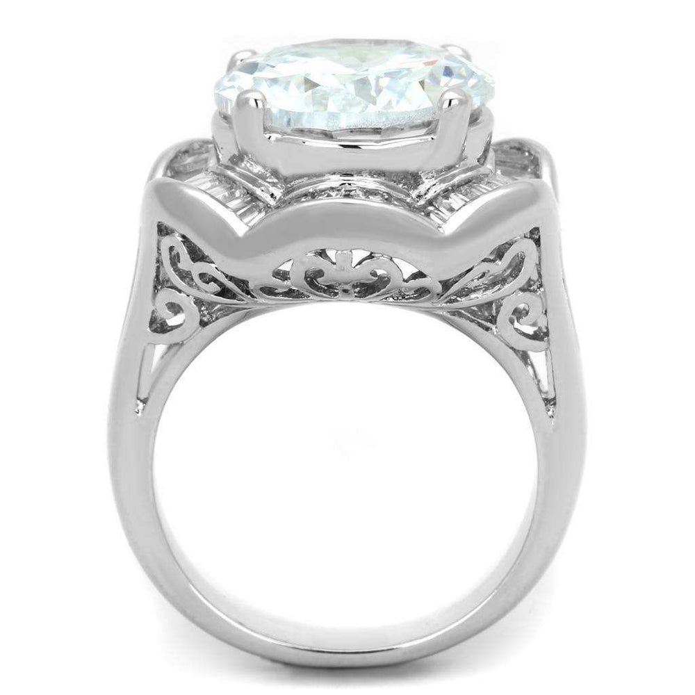 Alamode Rhodium Brass Ring with AAA Grade CZ in Clear - Alamode - Flyclothing LLC