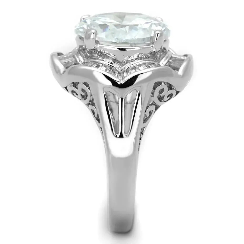 Alamode Rhodium Brass Ring with AAA Grade CZ in Clear - Alamode - Flyclothing LLC