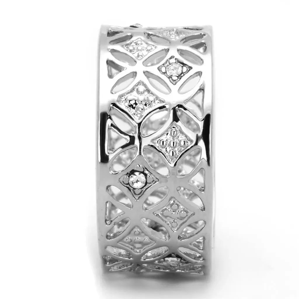 Alamode Rhodium Brass Ring with Top Grade Crystal in Clear - Alamode - Flyclothing LLC