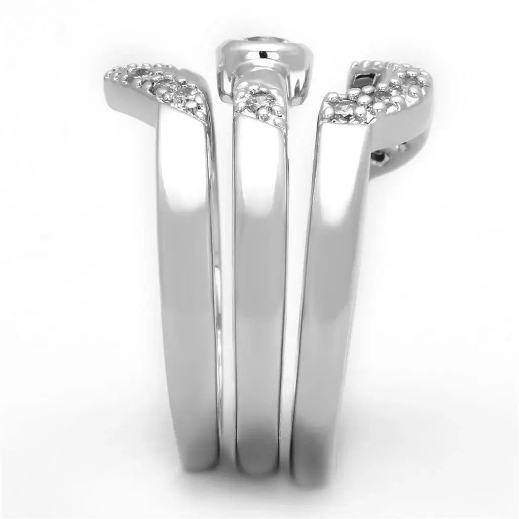Alamode Rhodium Brass Ring with AAA Grade CZ in Clear - Alamode - Flyclothing LLC