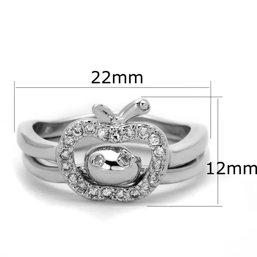 Alamode Rhodium Brass Ring with AAA Grade CZ in Clear - Alamode - Flyclothing LLC