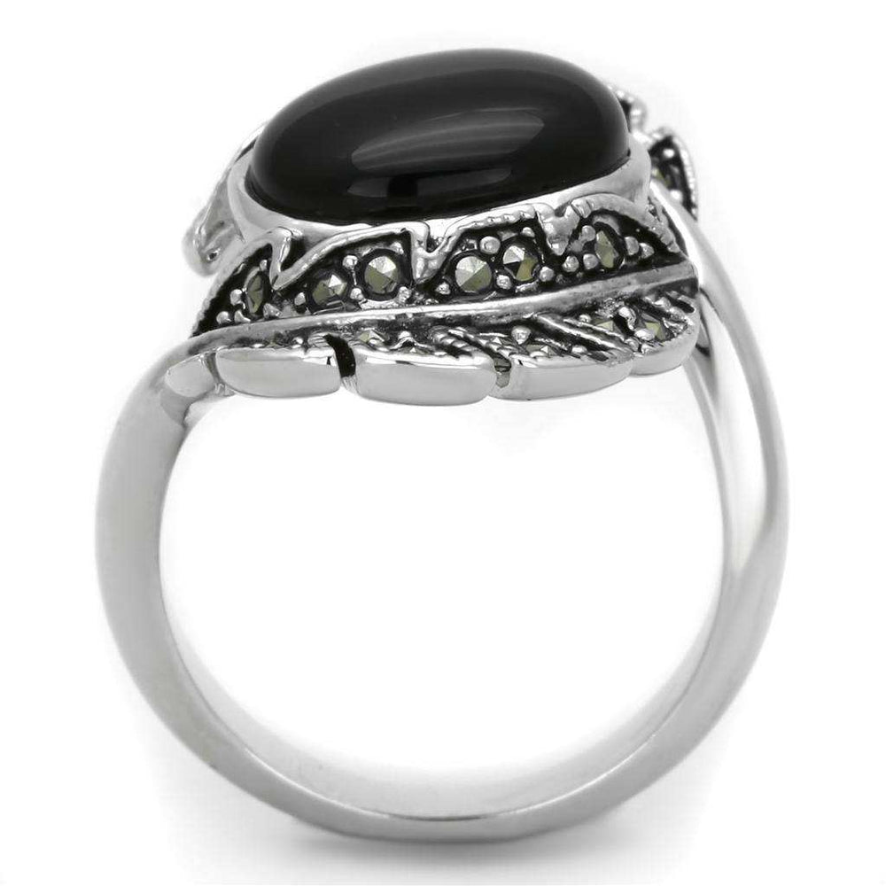 Alamode Rhodium Brass Ring with Synthetic Onyx in Jet - Alamode - Flyclothing LLC