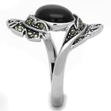 Alamode Rhodium Brass Ring with Synthetic Onyx in Jet - Alamode