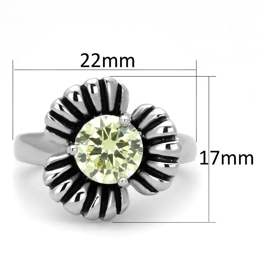 Alamode Rhodium Brass Ring with AAA Grade CZ in Citrine Yellow - Alamode - Flyclothing LLC