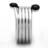 Alamode Rhodium Brass Ring with Synthetic Onyx in Jet - Alamode