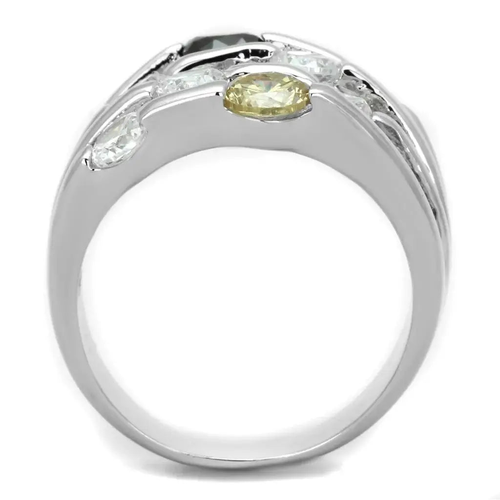 Alamode Rhodium Brass Ring with AAA Grade CZ in Multi Color - Alamode - Flyclothing LLC