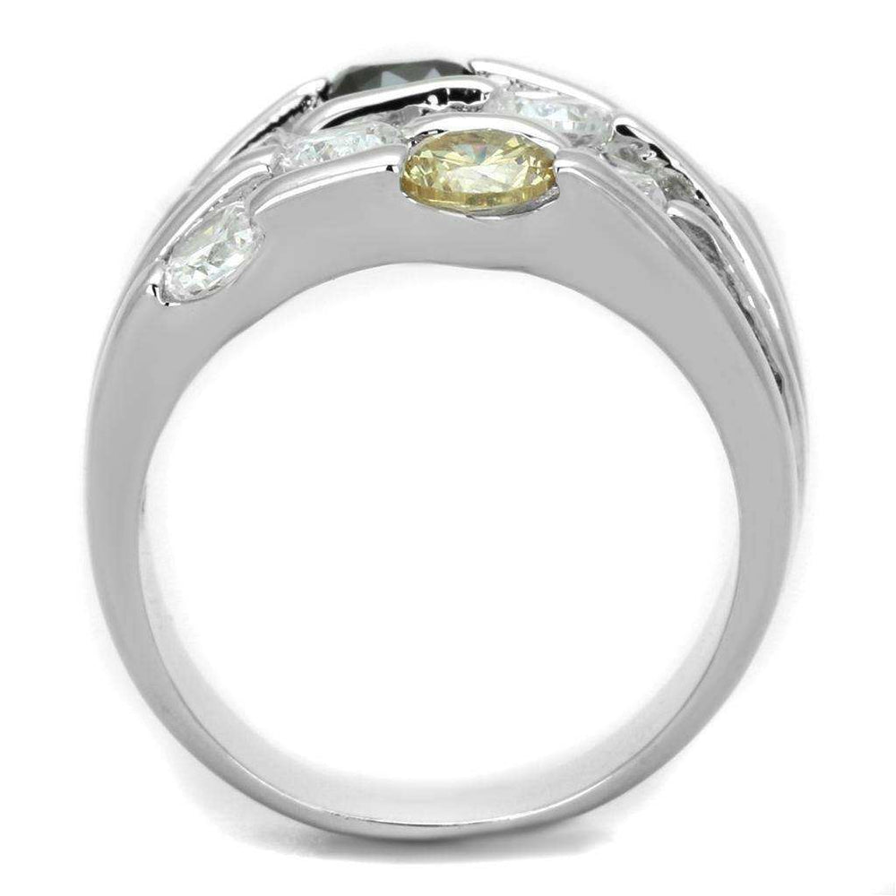 Alamode Rhodium Brass Ring with AAA Grade CZ in Multi Color - Alamode - Flyclothing LLC