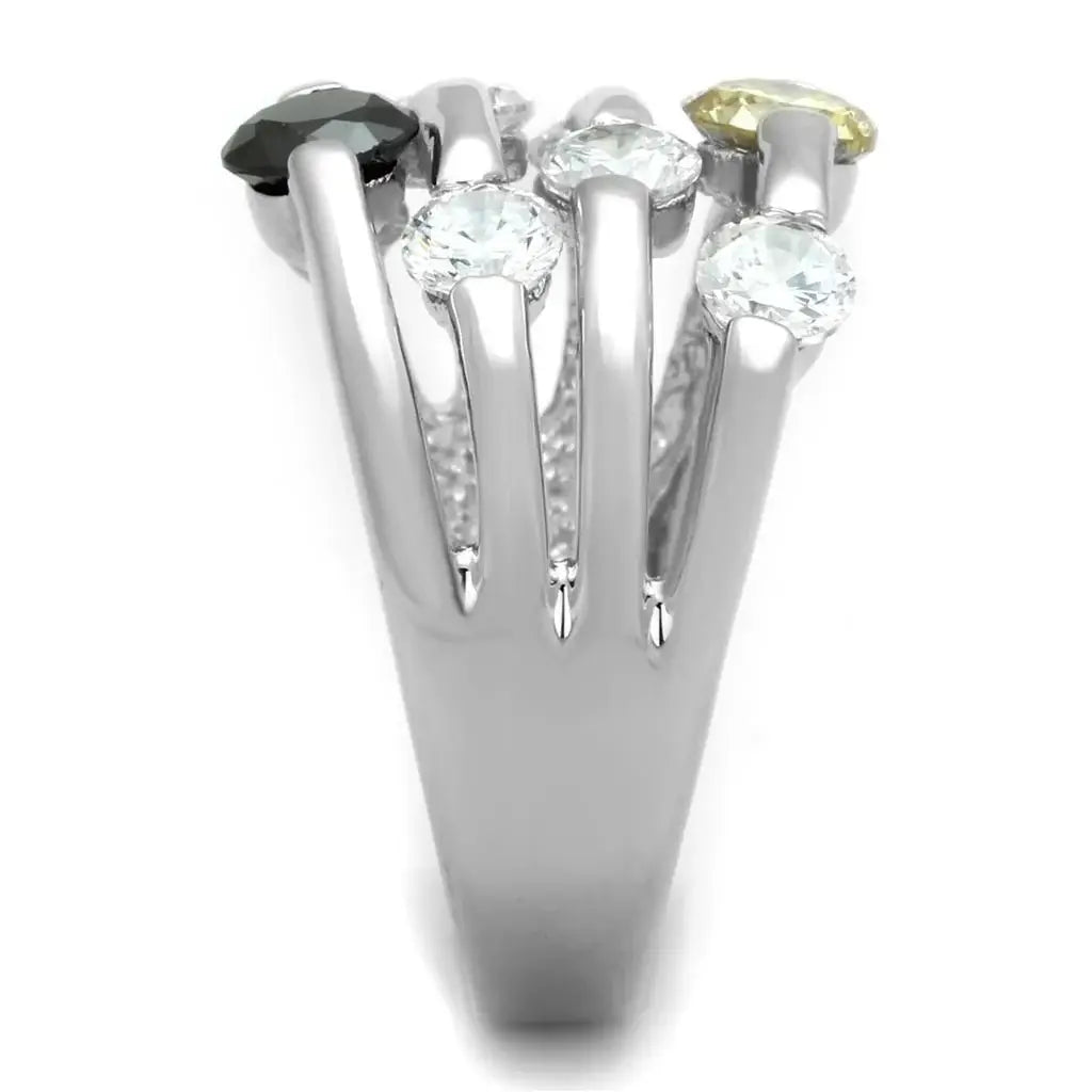 Alamode Rhodium Brass Ring with AAA Grade CZ in Multi Color - Alamode - Flyclothing LLC