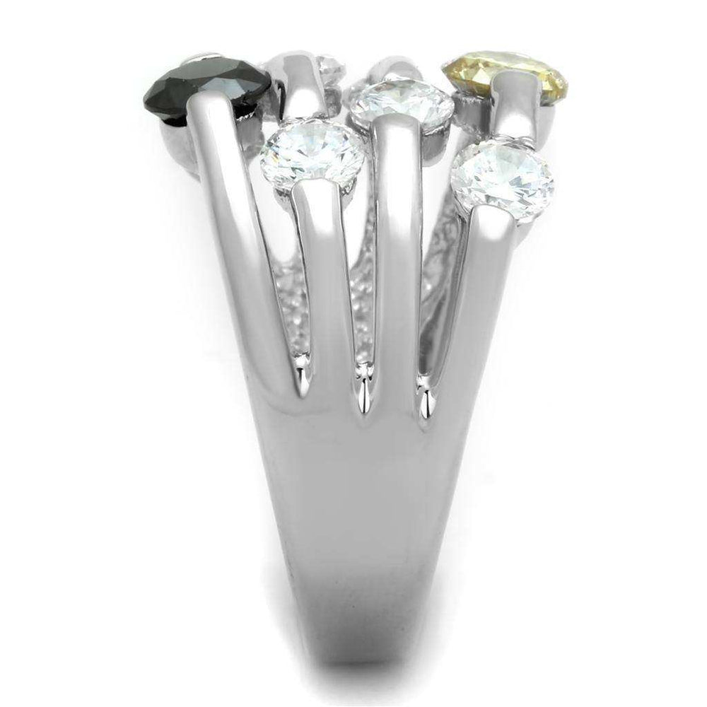 Alamode Rhodium Brass Ring with AAA Grade CZ in Multi Color - Alamode - Flyclothing LLC