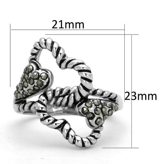 Alamode Rhodium Brass Ring with Synthetic Marcasite in Black Diamond - Alamode - Flyclothing LLC