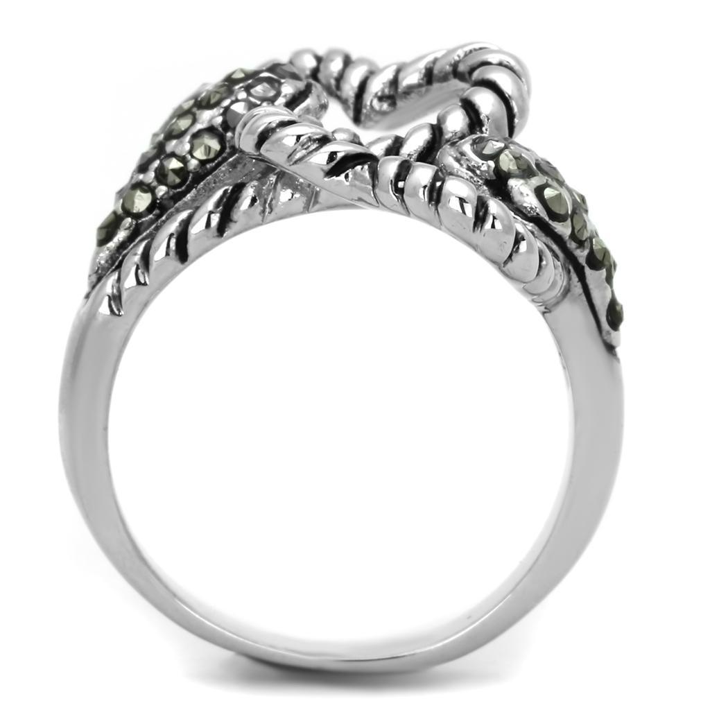 Alamode Rhodium Brass Ring with Synthetic Marcasite in Black Diamond - Flyclothing LLC