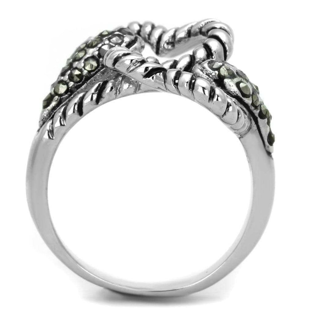 Alamode Rhodium Brass Ring with Synthetic Marcasite in Black Diamond - Alamode - Flyclothing LLC