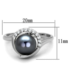 Alamode Rhodium Brass Ring with Synthetic Pearl in Gray - Flyclothing LLC