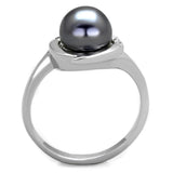 Alamode Rhodium Brass Ring with Synthetic Pearl in Gray - Alamode