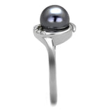 Alamode Rhodium Brass Ring with Synthetic Pearl in Gray - Alamode