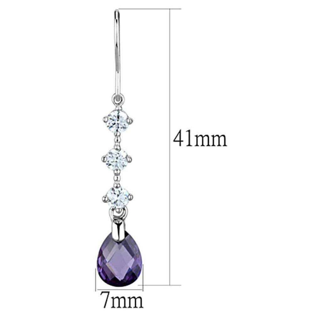 Alamode Rhodium Brass Earrings with AAA Grade CZ in Amethyst - Alamode - Flyclothing LLC