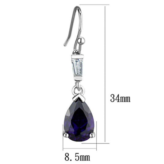 Alamode Rhodium Brass Earrings with AAA Grade CZ in Amethyst - Alamode - Flyclothing LLC