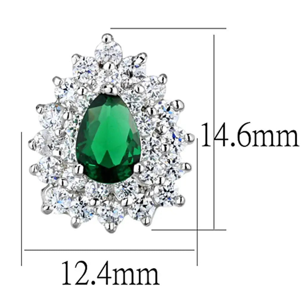 Alamode Rhodium Brass Earrings with Synthetic Synthetic Glass in Emerald - Alamode - Flyclothing LLC
