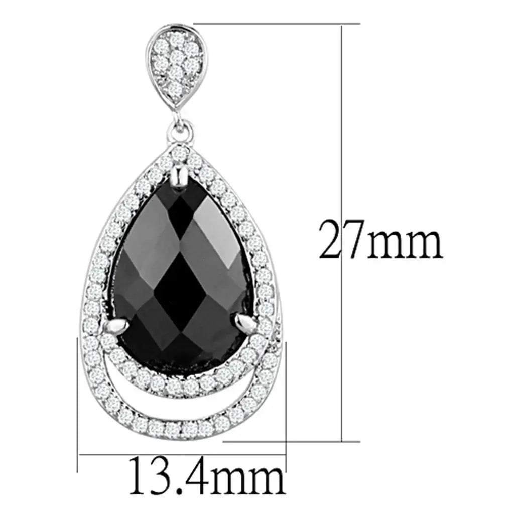 Alamode Rhodium Brass Earrings with AAA Grade CZ in Jet - Alamode - Flyclothing LLC