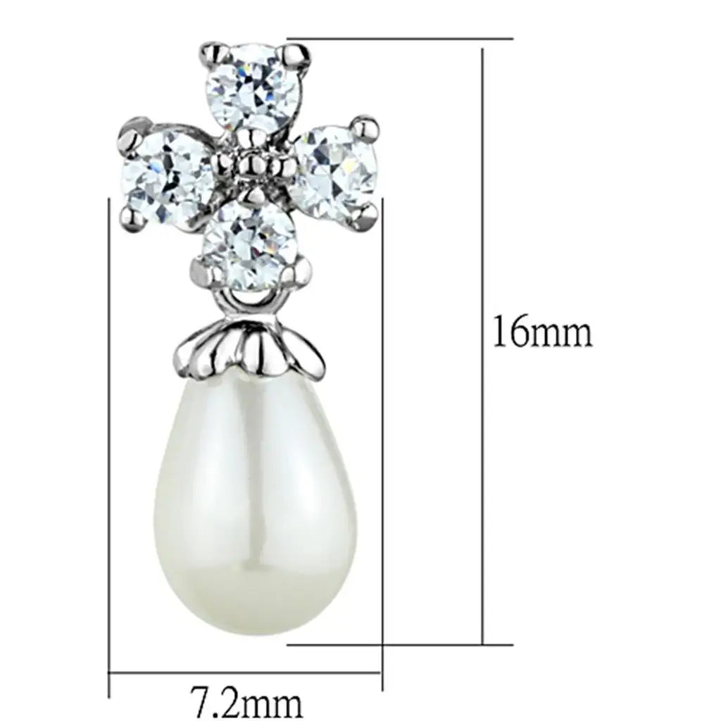 Alamode Rhodium Brass Earrings with Synthetic Pearl in White - Alamode - Flyclothing LLC
