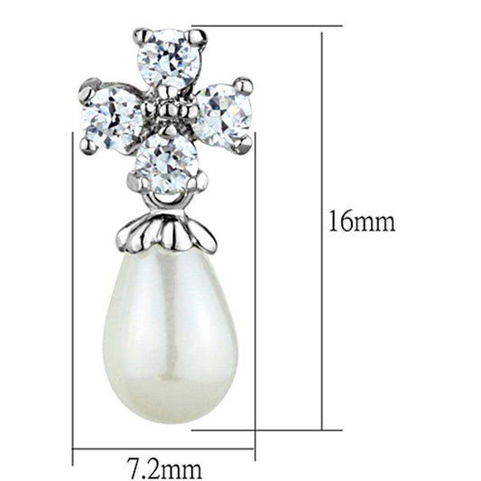 Alamode Rhodium Brass Earrings with Synthetic Pearl in White - Alamode - Flyclothing LLC