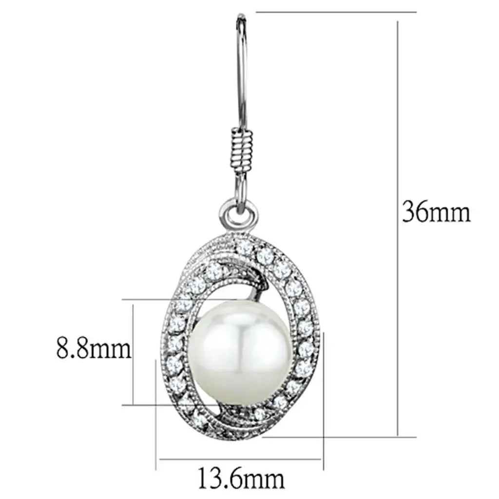 Alamode Rhodium Brass Earrings with Synthetic Pearl in White - Alamode - Flyclothing LLC