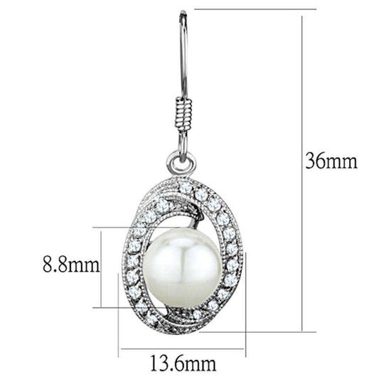 Alamode Rhodium Brass Earrings with Synthetic Pearl in White - Alamode - Flyclothing LLC